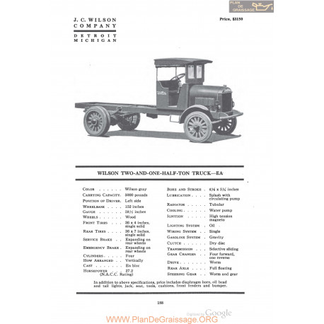 Wilson Two And One Half Ton Truck Ea Fiche Info 1920