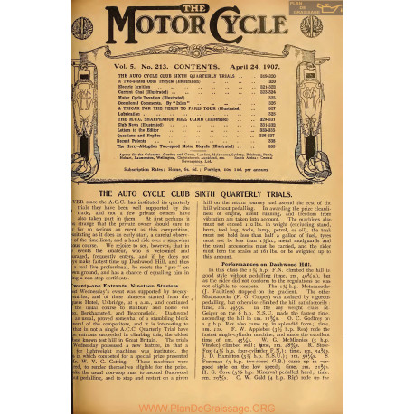 The Motor Cycle 1907 04 April 24 Vol05 N0213 The Auto Cycle Club Sixth Quarterly Trials
