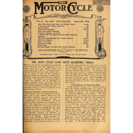 The Motor Cycle 1907 04 April 24 Vol05 N0213 The Auto Cycle Club Sixth Quarterly Trials