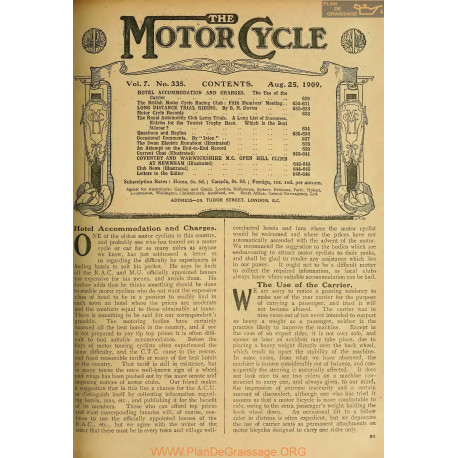 The Motor Cycle 1909 08 August 25 Vol07 N0335 Hotel Accommodation And Charges