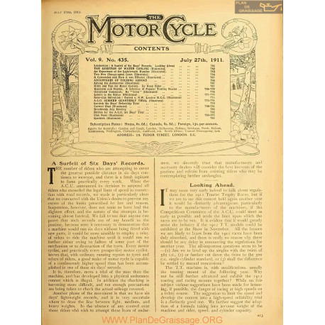 The Motor Cycle 1911 07 July 27 Vol09 N0435 A Surfeit Of Six Days Records