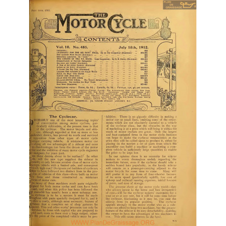 The Motor Cycle 1912 07 July 18 Vol10 N0486 The Cyclecar