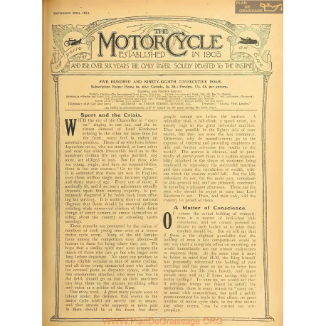The Motor Cycle 1914 09 September 10 Vol13 N0598 Sport And The Crisis