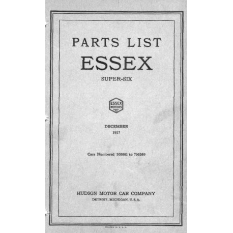 Essex 1927 Parts List