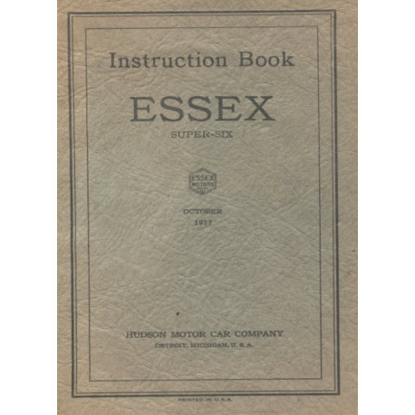 Essex 1927 Super Six 6 Instruction Book Oct 2nd Series