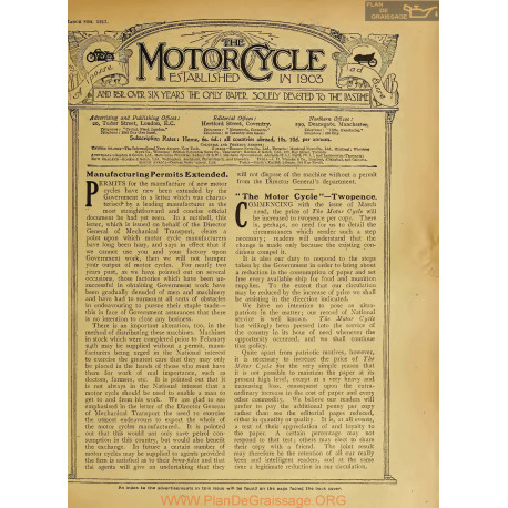 The Motor Cycle 1917 03 March 08 Vol18 N0728 Manufacturing Permits Extended