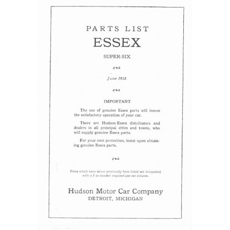 Essex 1928 Parts List