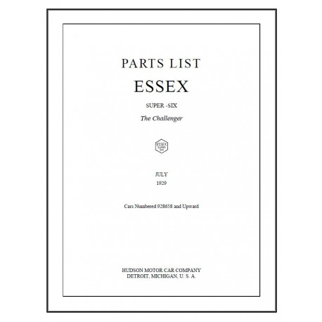 Essex 1929 Parts List July