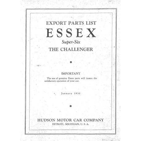 Essex 1930 Export Parts List