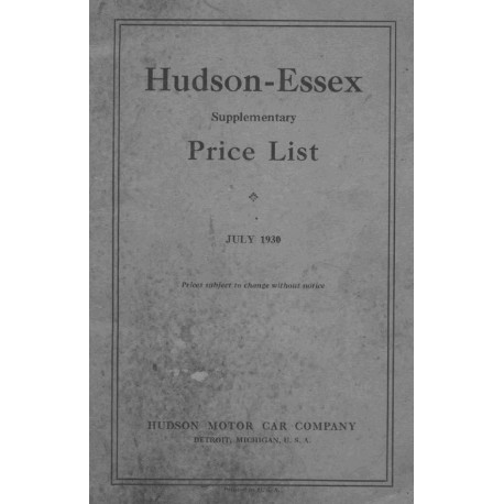 Essex 1930 Sup Price List July