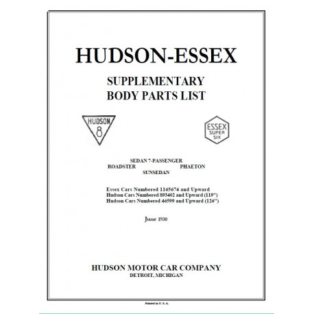 Essex 1930 Supplemental Body Parts List