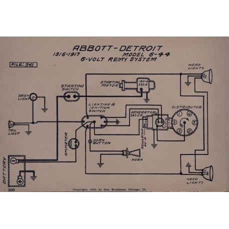 Abbott Detroit 6 44 6volt Schema Electrique 1916 1917 Remy