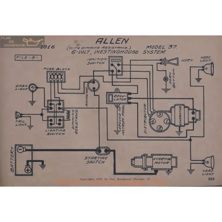 Allen 37 6volt Schema Electrique 1916 Westinghouse