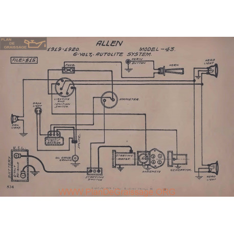 Allen 43 6volt Schema Electrique 1919 1920 Autolite