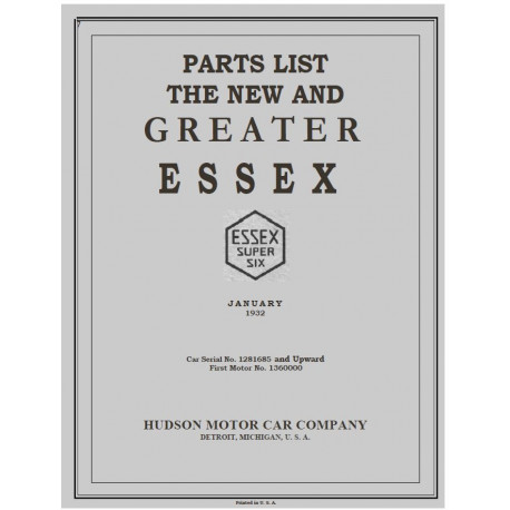 Essex 1932 Geater Parts List January