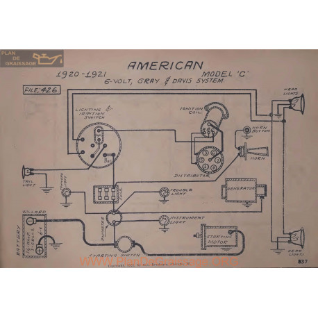 American C 6volt Schema Electrique 1920 1921 Gray & Davis