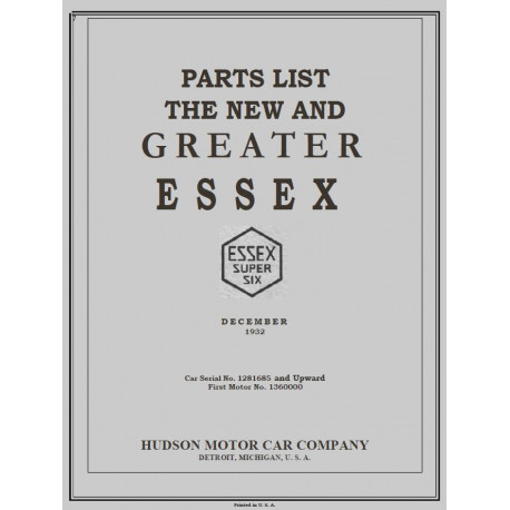 Essex 1932 Parts List December