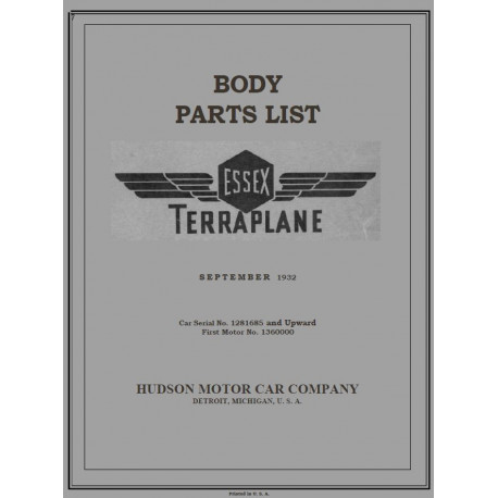 Essex 1932 Terraplane Body Parts List September