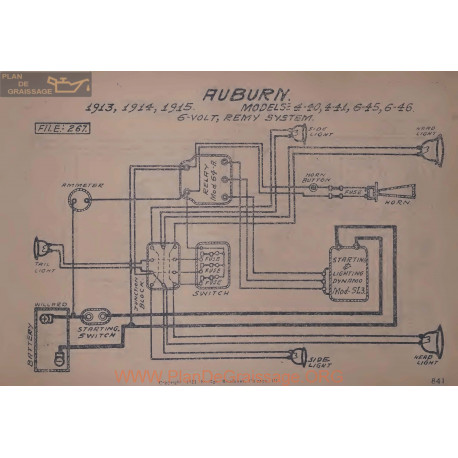 Auburn 4 40 41 45 46 6volt Schema Electrique 1913 1914 1915 Remy