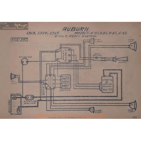 Auburn 4 40 41 45 46 6volt Schema Electrique 1913 1914 1915 Remy