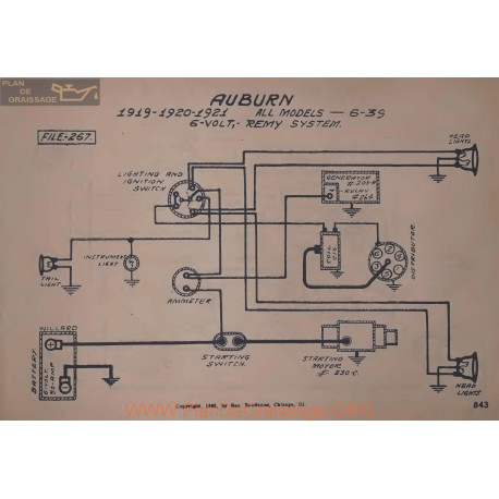 Auburn 6 39 6volt Schema Electrique 1919 1920 1921 Remy