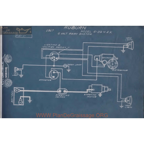 Auburn 6 39 H K 6volt Schema Electrique 1917 Remy