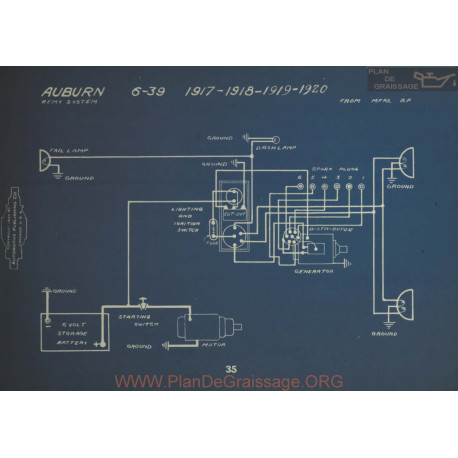 Auburn 6 39 Schema Electrique 1917 1918 1919 1920 Remy