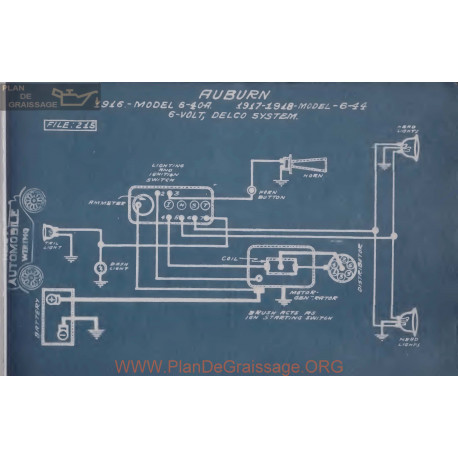 Auburn 6 40 44 6volt Schema Electrique 1916 1917 1918 Delco