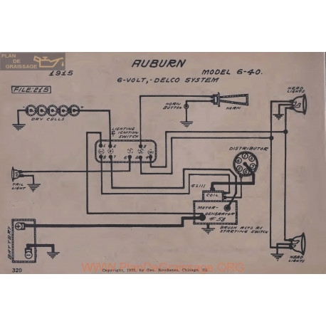 Auburn 6 40 6volt Schema Electrique 1915 Delco V2