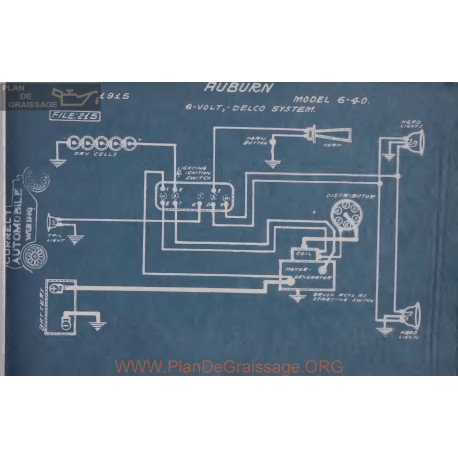 Auburn 6 40 6volt Schema Electrique 1915 Delco