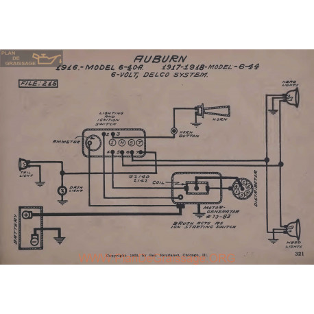 Auburn 6 40a 44 6volt Schema Electrique 1916 1917 1918 Delco V2