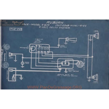 Auburn 6 40a 44 6volt Schema Electrique 1916 1917 1918 Delco