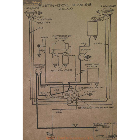 Austin 12cyl Schema Electrique 1917 1918 Delco