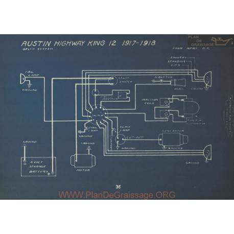 Austin Highway King 12 Schema Electrique 1917 1918 Delco