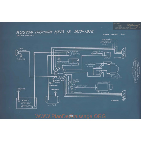 Austin Highway King 12 Schema Electrique 1917 1918 V2