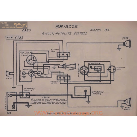 Briscoe 34 6volt Schema Electrique 1920 Autolite
