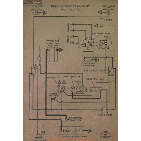 Briscoe 4 24 Schema Electrique 1917 1918 1919 Autolite