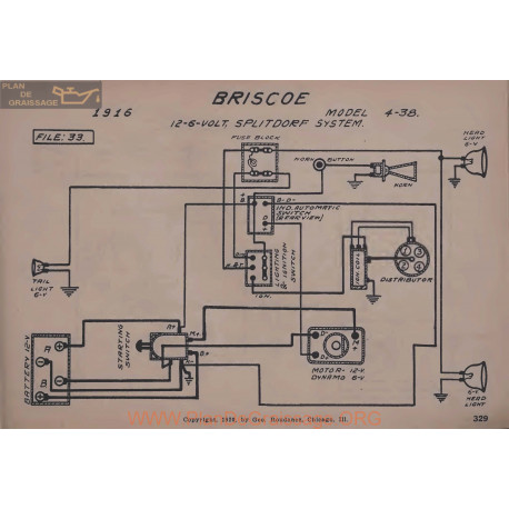 Briscoe 4 38 6volt 12volt Schema Electrique 1916 Splitdorf