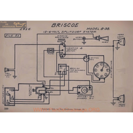 Briscoe 8 38 6volt 12volt Schema Electrique 1916 Splitdorf