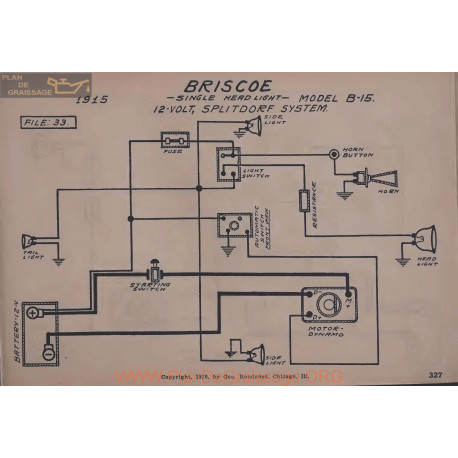 Briscoe B15 Single 12volt Schema Electrique 1915 Splitdorf