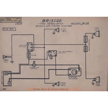 Briscoe B15 Two Headlight Schema Electrique 1915 Splitdorf