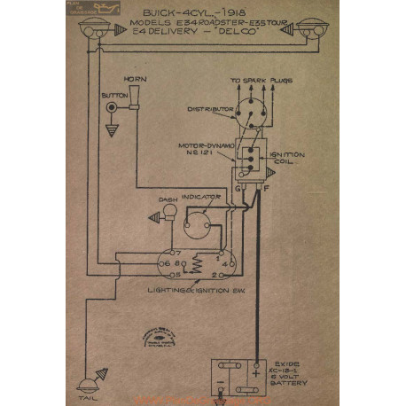 Buick 4cyl E34 E35 Schema Electrique 1918 Delco