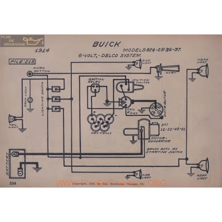 Buick B24 B25 B36 B37 6volt Schema Electrique 1914 Delco