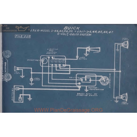 Buick D44 D45 D54 D55 D47 6volt Schema Electrique 1916 1917 Delco