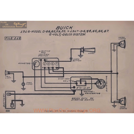 Buick D6 D44 D45 D46 D54 D55 6volt Schema Electrique 1916 1917 Delco