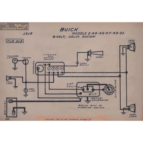 Buick E44 E45 E47 E49 E50 6volt Schema Electrique 1918 Delco V2