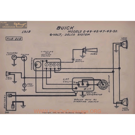 Buick E44 E45 E47 E49 E50 6volt Schema Electrique 1918 Delco V2