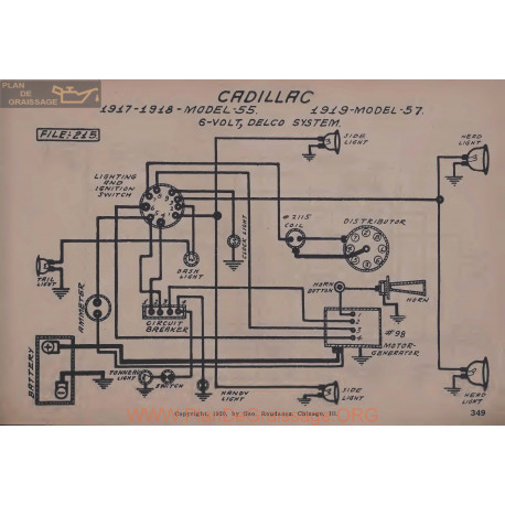 Cadillac 55 57 6volt Schema Electrique 1917 1918 1919 Delco V2