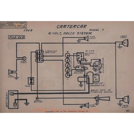 Cartercar 7 6volt Schema Electrique 1914 Delco