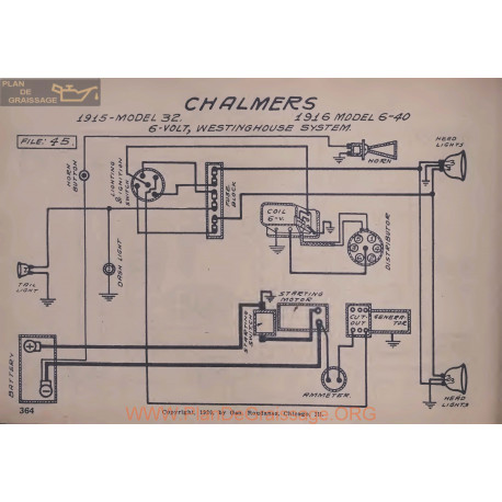 Chalmers 32 6 40 6volt Schema Elctrique 1915 1916 Westinghouse